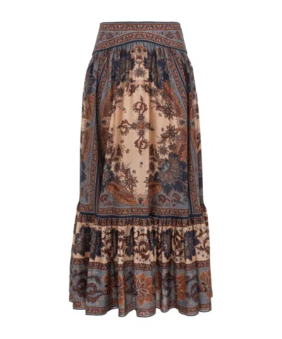 Zimmermann Ascension Tiered Midi Skirt In Gray