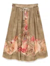 Zimmermann Ascension Midi Skirt Khaki Palm Floral