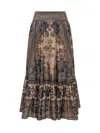 Zimmermann Womens Blue Cream Indienne Ascension Tiered Silk Midi Skirt Xs