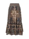 Zimmermann Womens Blue Cream Indienne Ascension Tiered Silk Midi Skirt Xs