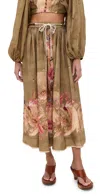 Zimmermann Ascension Midi Skirt Khaki Palm Floral
