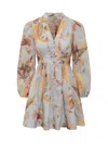 Zimmermann Ascension Light Blue Mini Dress With Flared Skirt And All-over Print In Linen Woman