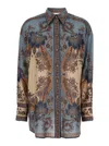 Zimmermann Womens Blue Cream Indienne Ascension Manstyle Graphic-pattern Silk Shirt