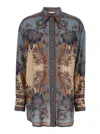 Zimmermann Womens Blue Cream Indienne Ascension Manstyle Graphic-pattern Silk Shirt In Green