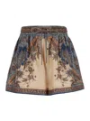 Zimmermann Womens Blue Cream Indienne Ascension Relaxed-fit Silk Shorts Xs