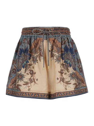 ZIMMERMANN 'ASCENSION' MULTICOLOR SHORTS WITH ELASTIC DRAWSTRING AND ALL-OVER PRINT