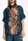 Zimmermann Ascension Palm Print Relaxed Shirt In Blue