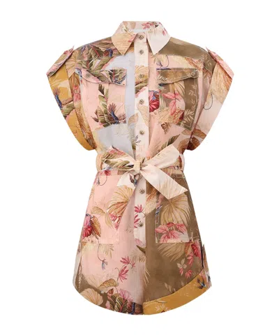 Zimmermann Ascension Cuffed Playsuit Spliced In Multi
