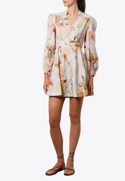 Zimmermann Ascension Plunge Floral Print Mini Dress