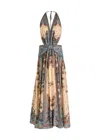 Zimmermann Ascension Plunge Halter Printed Cotton Maxi Dress In Multi