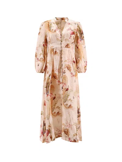 Zimmermann Ascension Plunge Linen Midi Dress
