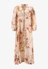 Zimmermann Ascension Plunge Linen Midi Dress In Neutral