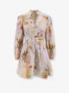 Zimmermann Ascension Light Blue Mini Dress With Flared Skirt And All-over Print In Linen Woman In Neutral
