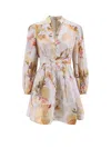Zimmermann Ascension Light Blue Mini Dress With Flared Skirt And All-over Print In Linen Woman