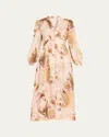 Zimmermann Womens Cream Palm Floral Ascension Plunge Linen Midi Dress