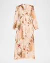 Zimmermann Womens Cream Palm Floral Ascension Plunge Linen Midi Dress