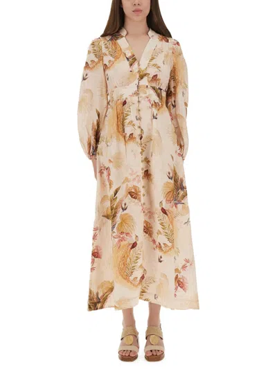 Zimmermann Ascension Plunge Midi Dress In Nude