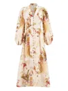Zimmermann Womens Cream Palm Floral Ascension Plunge Linen Midi Dress
