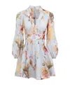 Zimmermann Ascension Light Blue Mini Dress With Flared Skirt And All-over Print In Linen Woman In Neutral