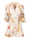 Zimmermann Ascension Light Blue Mini Dress With Flared Skirt And All-over Print In Linen Woman In Neutral