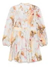 Zimmermann Ascension Plunge Printed Linen Dress In White