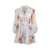 Zimmermann Ascension Light Blue Mini Dress With Flared Skirt And All-over Print In Linen Woman