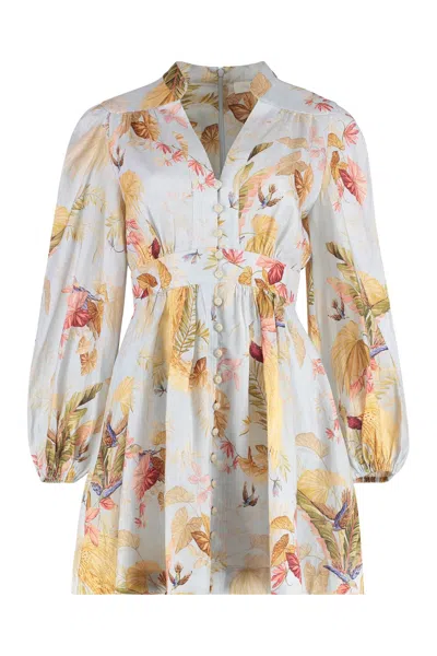 Zimmermann Ascension Plunge Printed Linen Dress In White