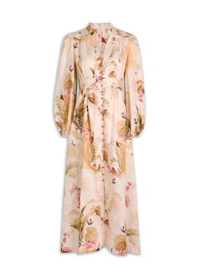 ZIMMERMANN ZIMMERMANN ASCENSION PLUNGE PRINTED LINEN MIDI DRESS