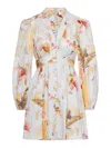 Zimmermann Ascension Light Blue Mini Dress With Flared Skirt And All-over Print In Linen Woman In Neutral
