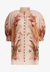 Zimmermann Ascension Billowed Ramie Shirt In Multi