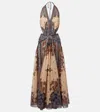 Zimmermann Ascension Multicolor Sleeveless Long Dress With Halterneck And All-over Print In Cotton Woman