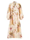 Zimmermann Womens Cream Palm Floral Ascension Plunge Linen Midi Dress