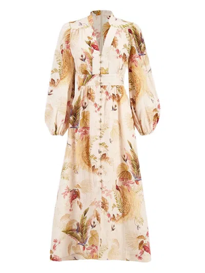 ZIMMERMANN ASCENSION PRINTED LINEN MIDI DRESS