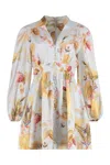 Zimmermann Ascension Printed Linen Mini Dress In White
