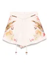 Zimmermann Ascension Belted Bead-embellished Floral-print Linen Shorts
