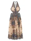 Zimmermann The Ascension Plunge Halter Cotton Long Dress In Multi