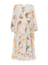 Zimmermann Floral Midi Dress Belted Waist In Multi
