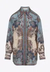 Zimmermann Womens Blue Cream Indienne Ascension Manstyle Graphic-pattern Silk Shirt