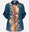 Zimmermann Womens Dark Blue Palm Floral Ascension Relaxed-fit Silk Shirt Xs In Multi