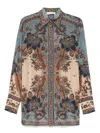 Zimmermann Womens Blue Cream Indienne Ascension Manstyle Graphic-pattern Silk Shirt