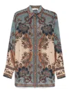 Zimmermann Womens Blue Cream Indienne Ascension Manstyle Graphic-pattern Silk Shirt