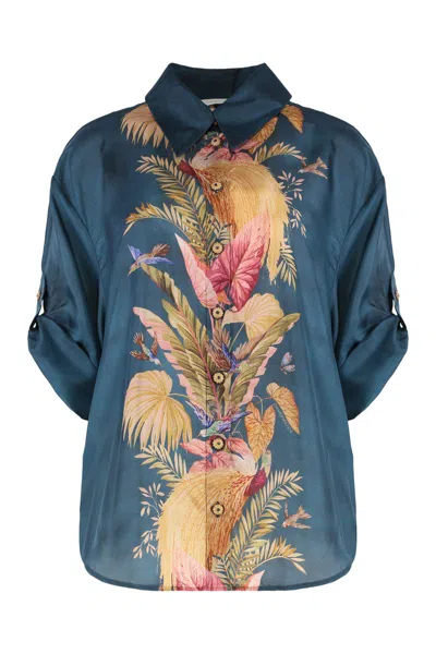 Zimmermann Ascension Printed Silk Shirt In Blue