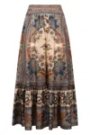 Zimmermann Womens Blue Cream Indienne Ascension Tiered Silk Midi Skirt Xs