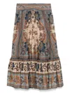 Zimmermann Womens Blue Cream Indienne Ascension Tiered Silk Midi Skirt Xs In Blue