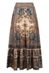 Zimmermann Womens Blue Cream Indienne Ascension Tiered Silk Midi Skirt Xs In Multi