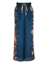 Zimmermann Womens Dark Blue Palm Floral Ascension Relaxed-fit Silk Trousers