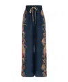 Zimmermann Womens Dark Blue Palm Floral Ascension Relaxed-fit Silk Trousers