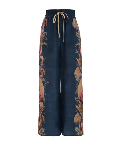 Zimmermann Relaxed Palm Floral Wide-leg Trousers In Blue