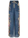 Zimmermann Flowing Floral Print Wide Trousers With Elasticated Waist In Blue