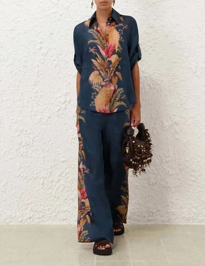ZIMMERMANN ASCENSION RELAXED PANT IN DARK BLUE PALM FLORAL